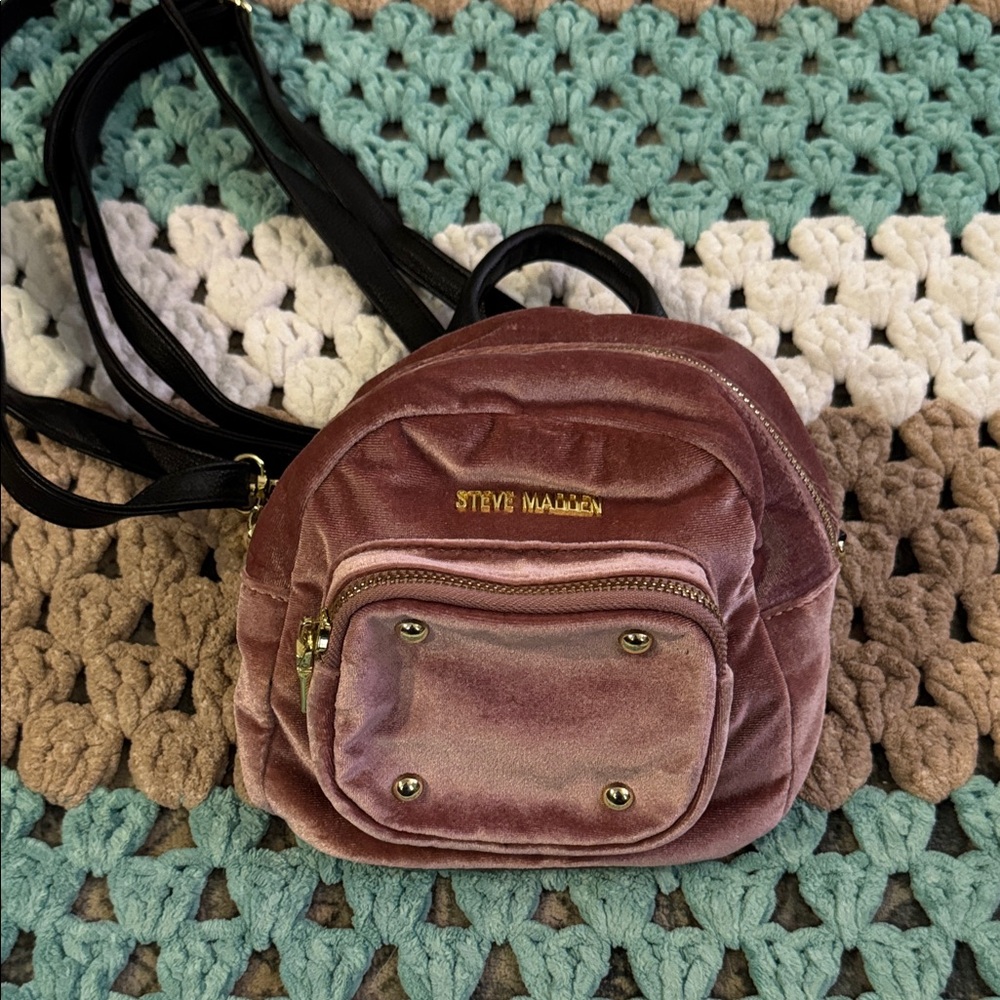Steve Madden Mauve Pink Velvet Muni Backpack Purse Bag